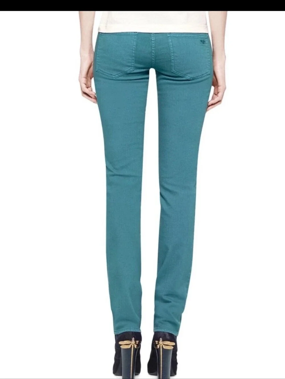 Tory Burch Super Skinny Ivy Jeans Teal Blue Green Stretchy Size 27